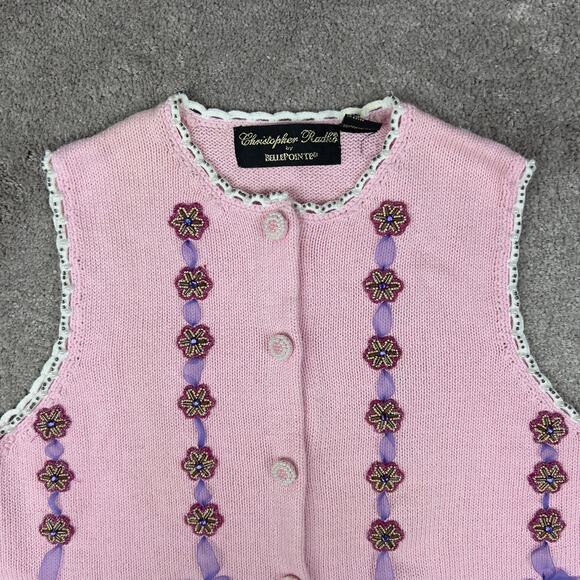 Christopher Radko by Bellepointe Vintage Pink Easter Sweater Vest Size S Beaded - Picture 2 of 9